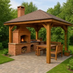 открытая беседка с печью