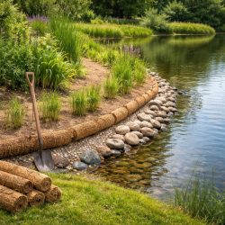 укрепить берег пруда на даче