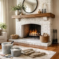 как задекорировать кирпичный камин