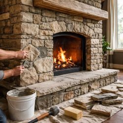 камин отделка камнем