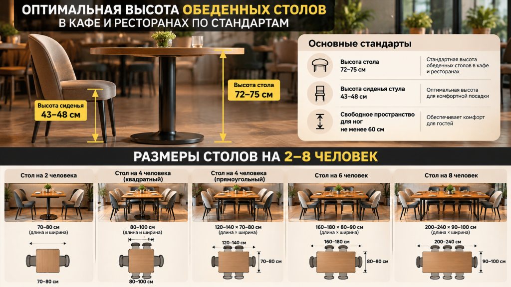 Размеры столов на 2 – 8 человек